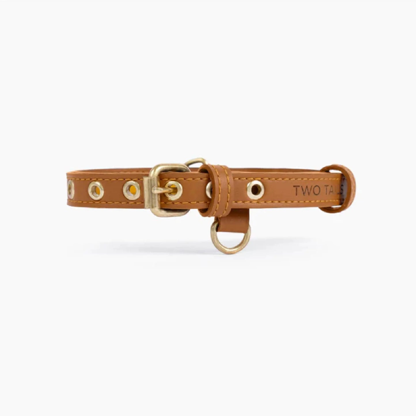 Two Tails Pet Company Cactus Leather Dog Collar - Eco-Friendly Stylish Easy-to-Clean Pet Collar with Gold Hardware D-Rings for Leash & ID Tag (Medium Caramel)