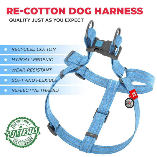 Blue Cotton Dog Harness Eco Friendly Adjustable for Medium Dogs M Size 2332 in