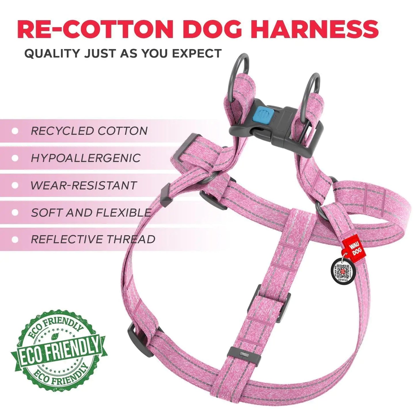 Pink Cotton Dog Harness Eco Friendly Dog Harness for Small Dogs 1722 in S Size