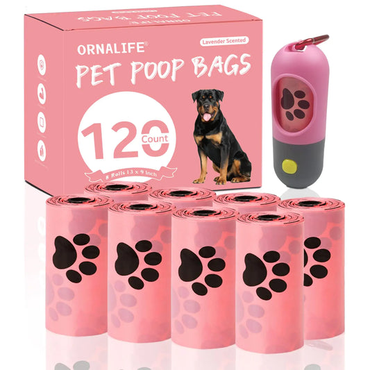 Dog Poop Bags - 120 Counts Lavender Scented Pet Poop Bags Rolls with Dispenser Compostable Extra Thick Strong Leak proof Doggy Poop Bags| Scented