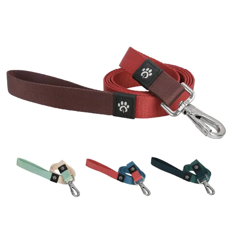 Pawereen Dog Leash Eco-Friendly Recycled Polyester Webbing | Soft Hypoallergenic Durable Metal Swivel Hook Collar Attachable 5.2 ft Length | Size S Red Velvet