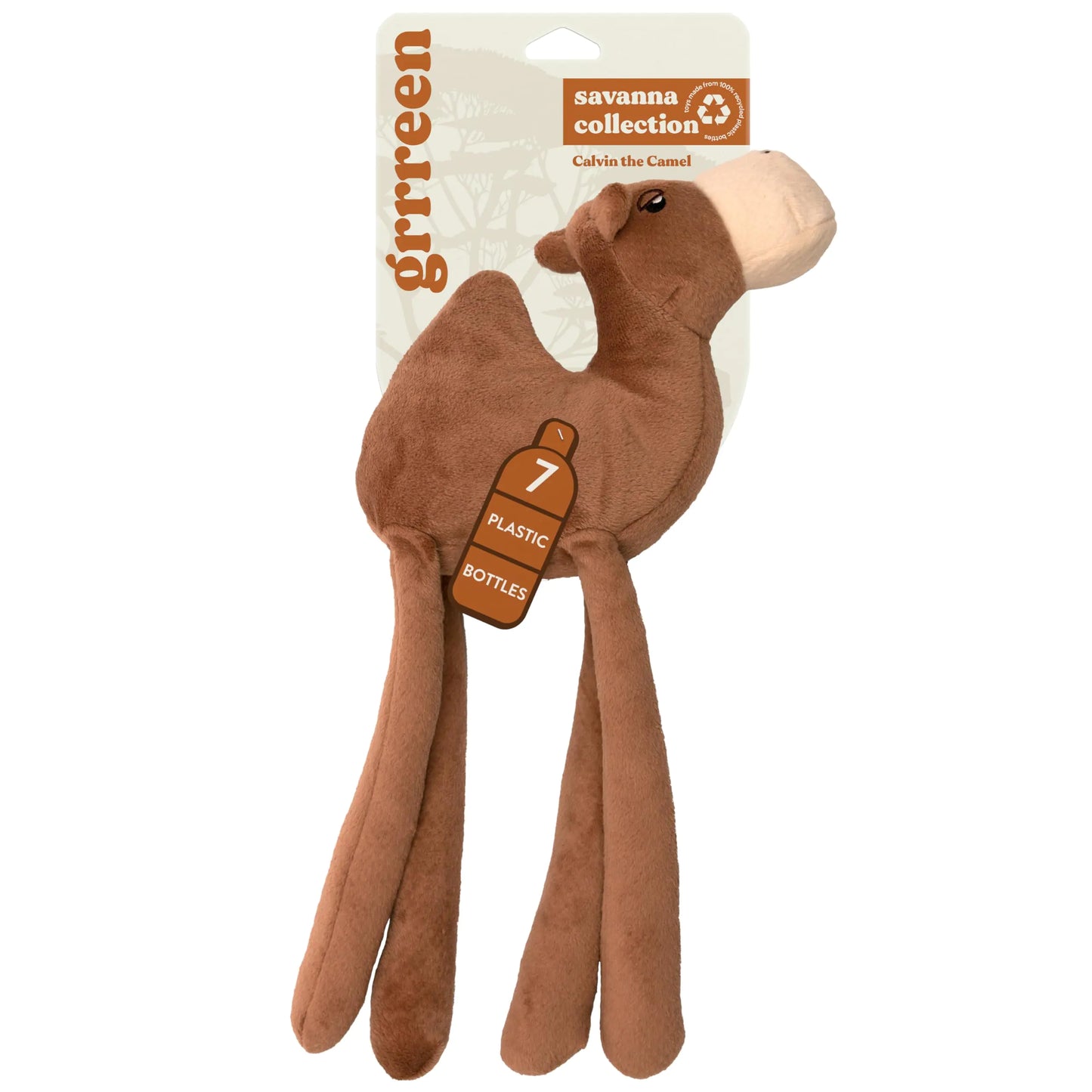 GRRREEN Savanna Collection Dog Toys | Jumbo Sized Calvin The Camel | Cute Durable & Sustainable Plush Chew Toys for Dogs | Made from Eco Friendly & Recycled Materials | Go Green!