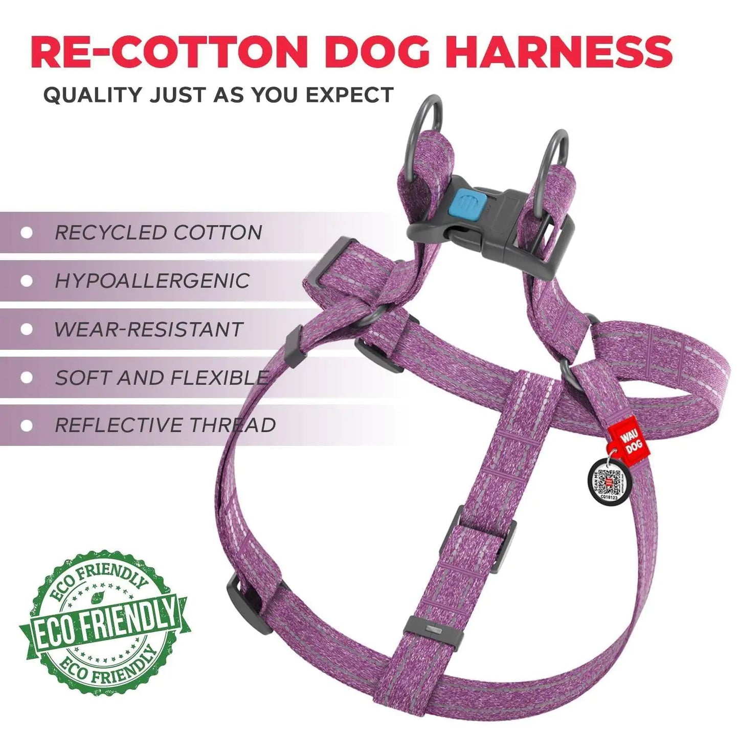 Purple Cotton Dog Harness Eco Friendly Dog Harness for Small Dogs S Size