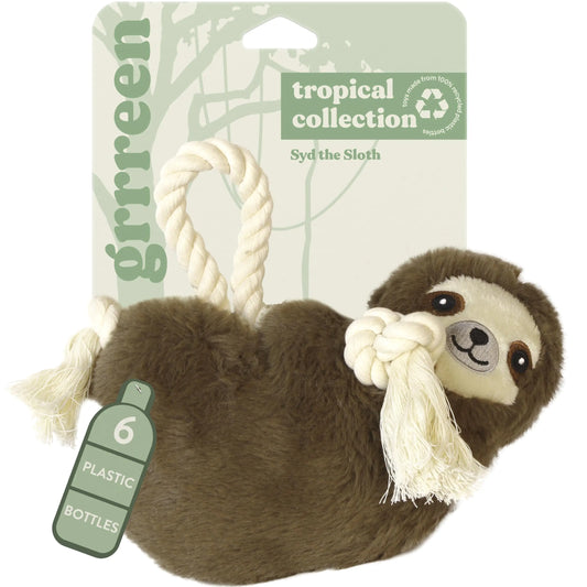 GRRREEN Tropical Collection Dog Toys | Jumbo Sized Syd The Sloth | Cute Durable & Sustainable Plush Chew Toys for Dogs | Made from Eco Friendly & Recycled Materials | Go Green!